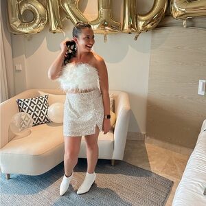 Chanel White Faux Feather Tube Top
